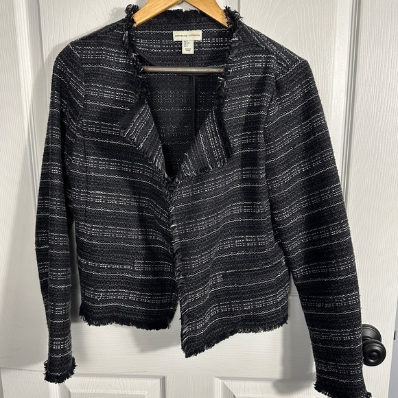 Adrienne Vittadini open front jacket, size small, black, raw edges, spring - Picture 1 of 10